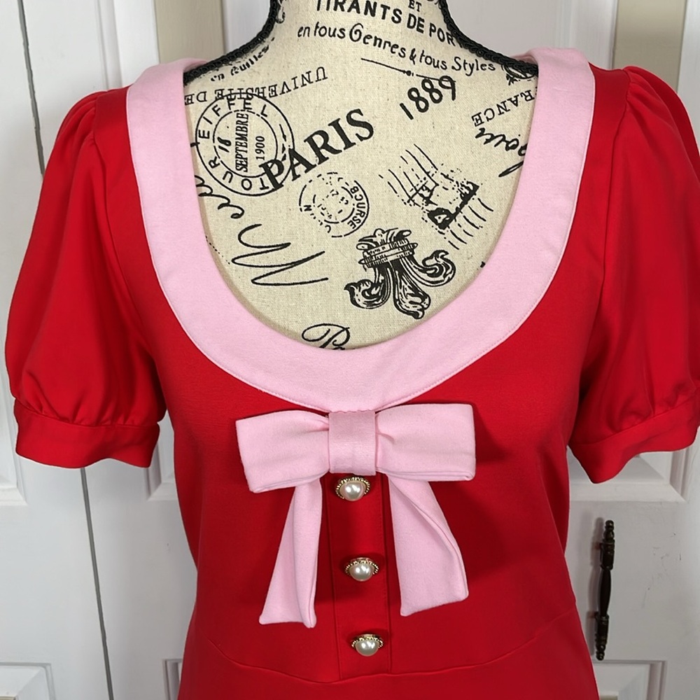MODCLOTH Red Greet Me Sweetly A-Line Dress Size Medium Retro Bombshell Festival - Picture 6 of 7